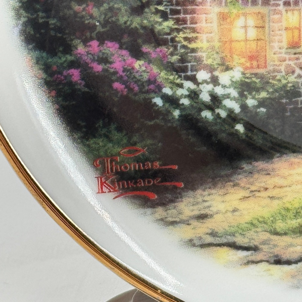 Thomas Kinkade Moonlight Cottage Teleflora Miniature Tea Cup Saucer Set Display - Picture 4 of 13